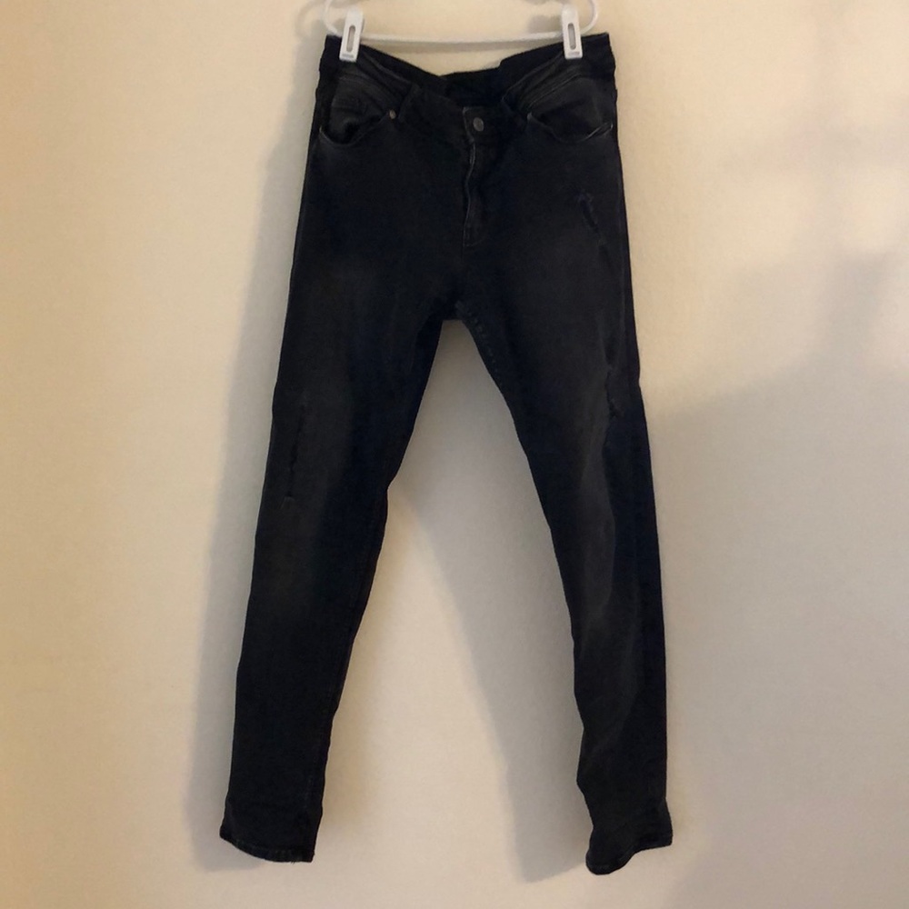 Black distressed denim